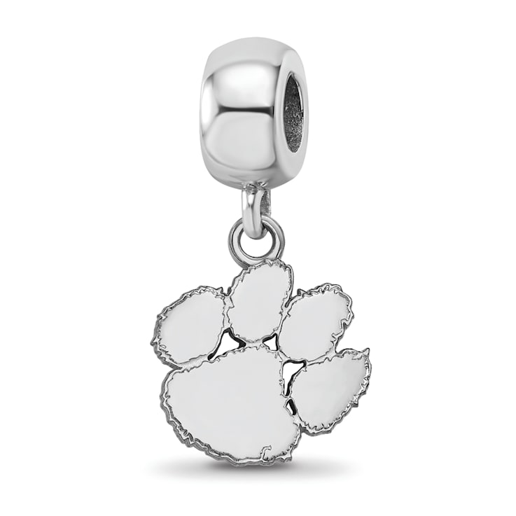 Sterling Silver Rhodium-plated LogoArt Clemson University Small Dangle Bead
