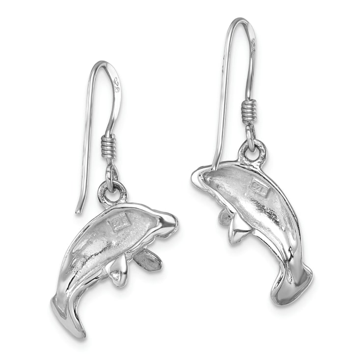 Rhodium Over Sterling Silver Polished Manatee Dangle Earrings