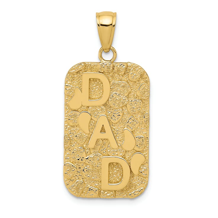 14K Yellow Gold DAD Gold Nugget Dog Tag Pendant