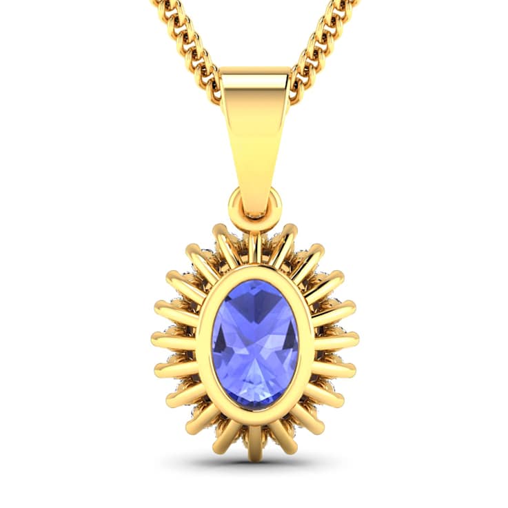 1.15ctw 14K Yellow Gold Tanzanite and White Diamond Pendant with 18 inch
Cable Chain
