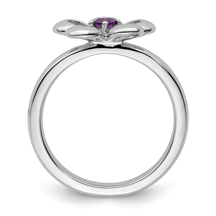 Sterling Silver Stackable Expressions Polished Flower Amethyst Ring 0.10ctw