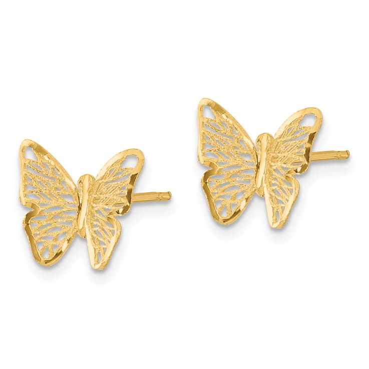 14K Yellow Gold Textured and Polished Butterfly Post Earrings