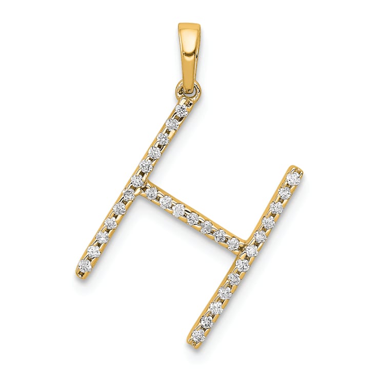 14K Yellow Gold Diamond Letter H Initial Pendant