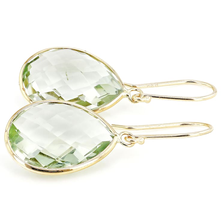 Green Prasiolite 14k Yellow Gold Dangle Earrings 13.00ctw