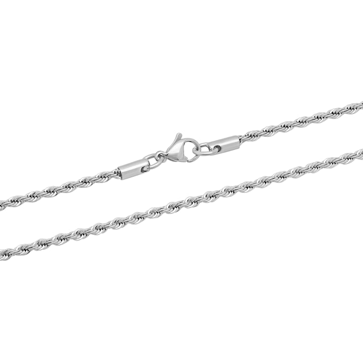 Robert Alton Men's Rope Chain Necklace 2.3mm In Stainless Steel 24 Inch