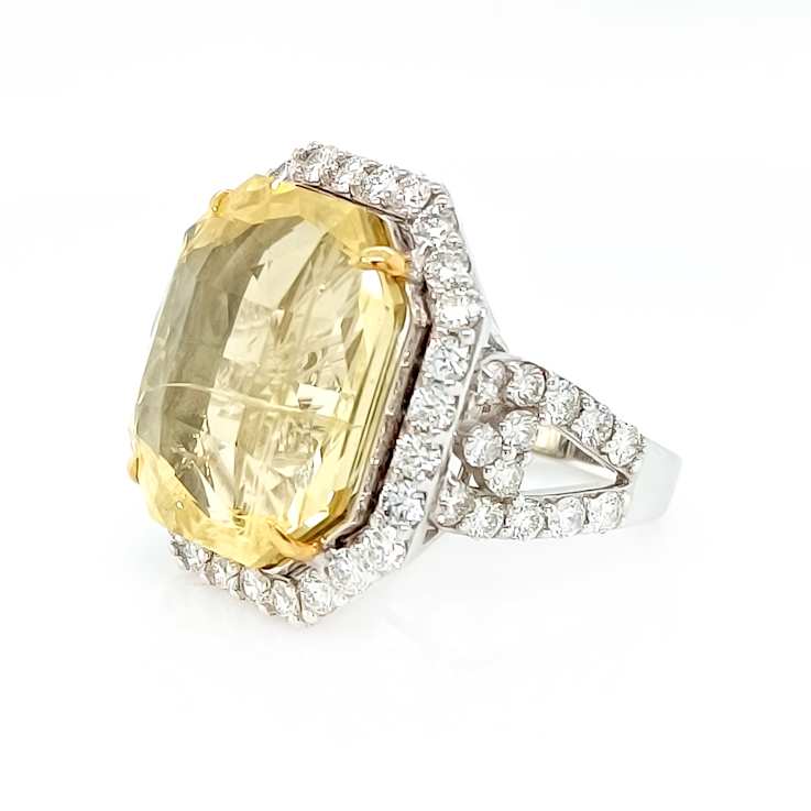37.41 Ctw Yellow Sapphire and 3.12 Ctw White Diamond Ring in 18K 2-Tone