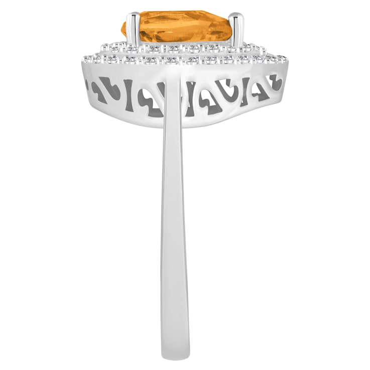 8x5mm Pear Shape Citrine And White Topaz Accents Rhodium Over Sterling
Silver Double Halo Ring