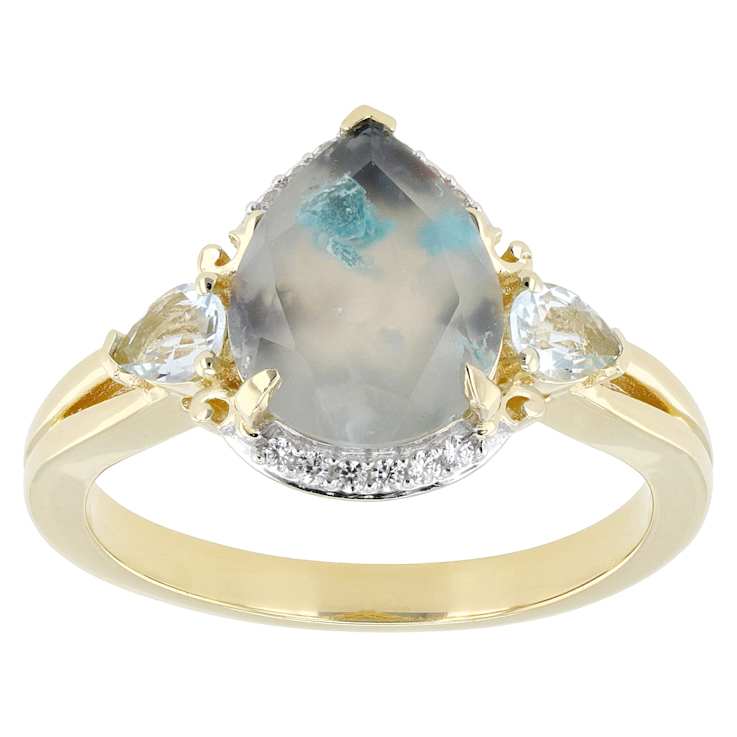 Blue Chalcedony, Aquamarine And White Zircon Ring In 18K Gold Over
Sterling Silver 2.11ctw