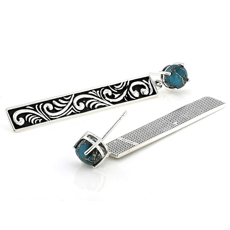 Blue Copper Composite Turquoise Sterling Silver Filigree Drop Earrings 7mm