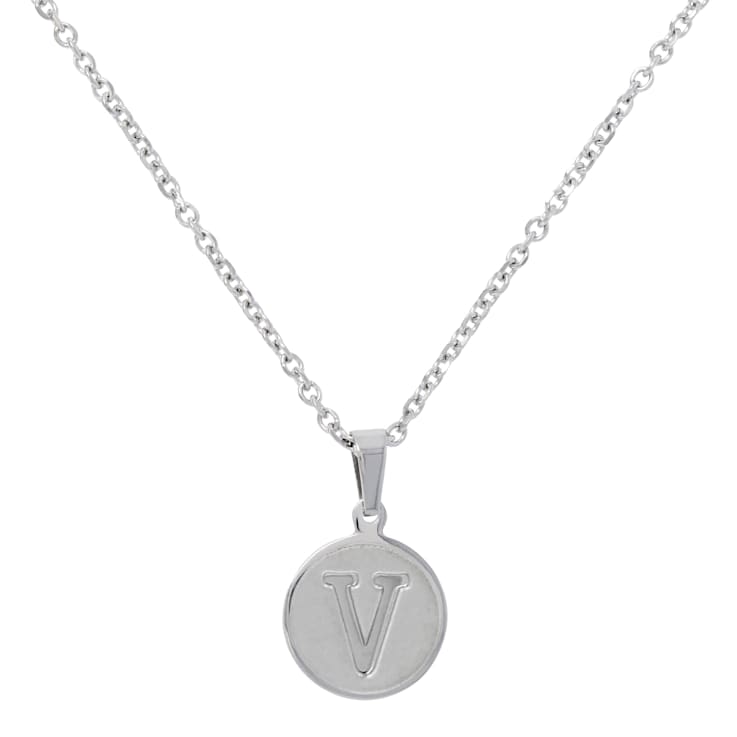 Initial V Charm Pendant Necklace In Silver-Tone