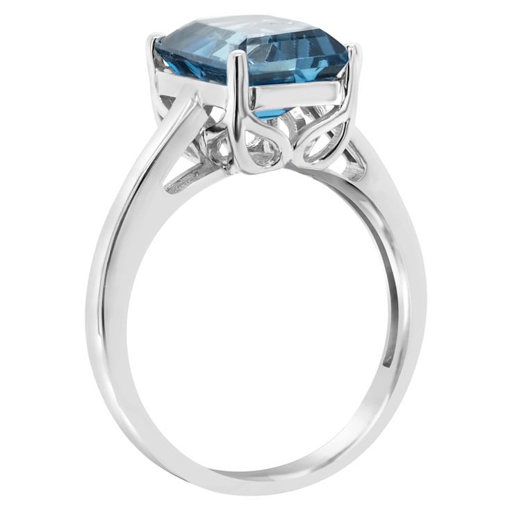 10x8mm Emerald Cut London Blue Topaz Rhodium Over Sterling Silver Ring