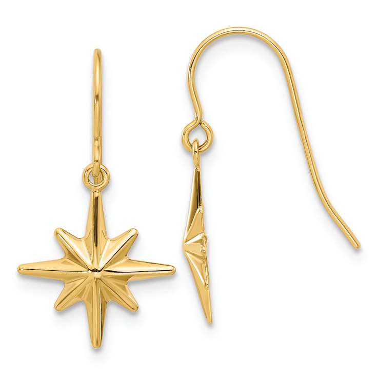 14k Yellow Gold Dangle Star Earrings