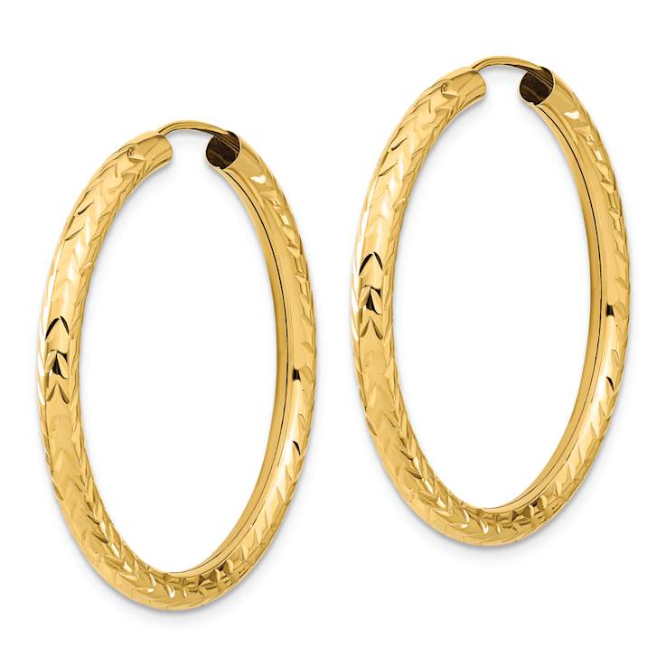 14k Yellow Gold Polished and Diamond-Cut 1 5/16" Endless Hoop Earrings