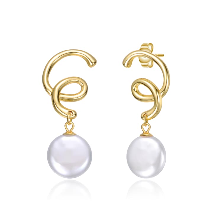 Pear Shape Freshwater Pearl Spiral Drop Earrings In 14K Gold Over
Sterling Silver