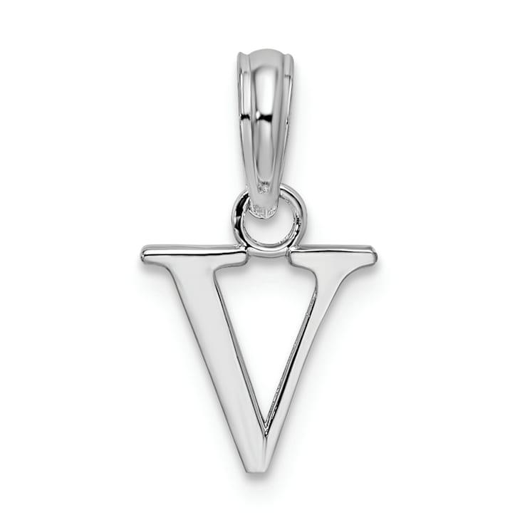 Sterling Silver Polished Block Initial -V- Pendant