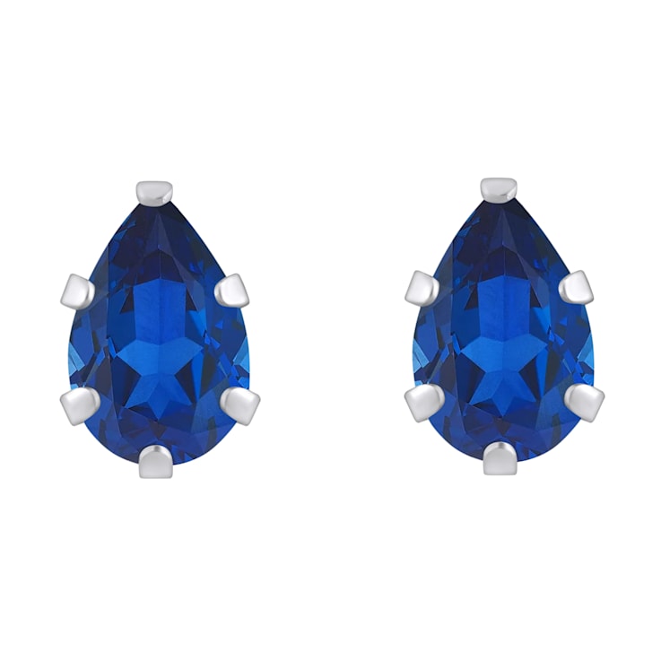 6x4mm Pear Shape Lab Created Sapphire Rhodium Over 10k White Gold Stud Earrings