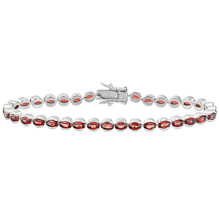 Red Garnet Oval Tennis Bracelet In Sterling Silver
