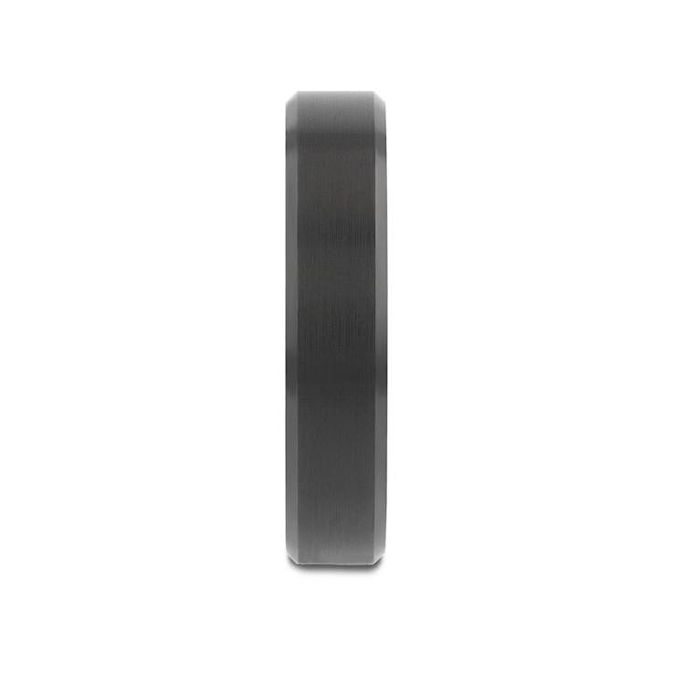 ELISE Black Tungsten Ring with Polished Beveled Edges and Brush Finished
Center 4mm