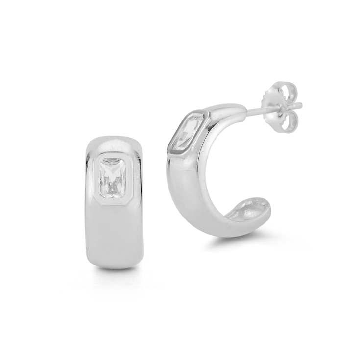 Sterling Statements Rhodium Over Sterling Silver White CZ Hoop Earrings