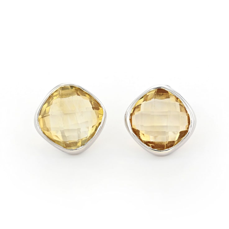 Yellow Citrine Rhodium Over Sterling Silver Earrings 11.00ctw