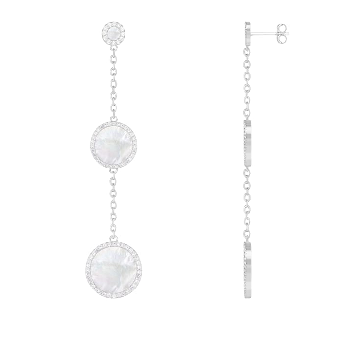 White Mother of Pearl Rhodium Over Sterling Silver Earrings
