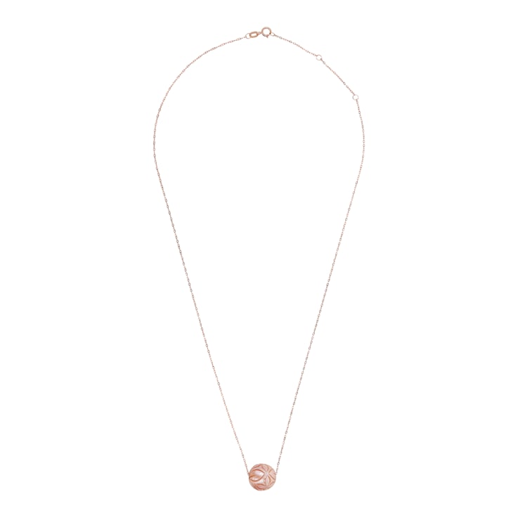 Pink Carved Freshwater Pearl Necklace In 14K Rose Gold