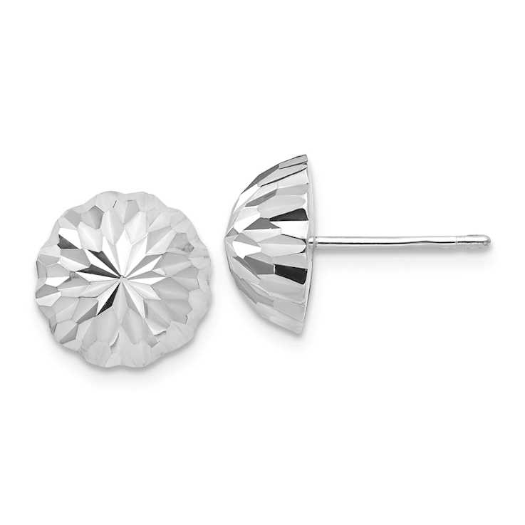 Rhodium Over 14k White Gold Polished and Diamond-Cut 9.5mm Half Ball
Stud Earrings
