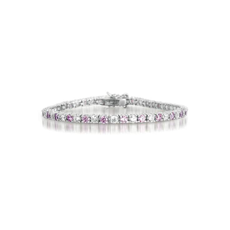 Pink And White CZ Tennis Bracelet In Sterling Silver 5.30ctw