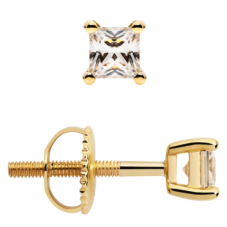 White Cubic Zirconia 14k Yellow Gold Studs With Velvet Gift Box 0.60ctw