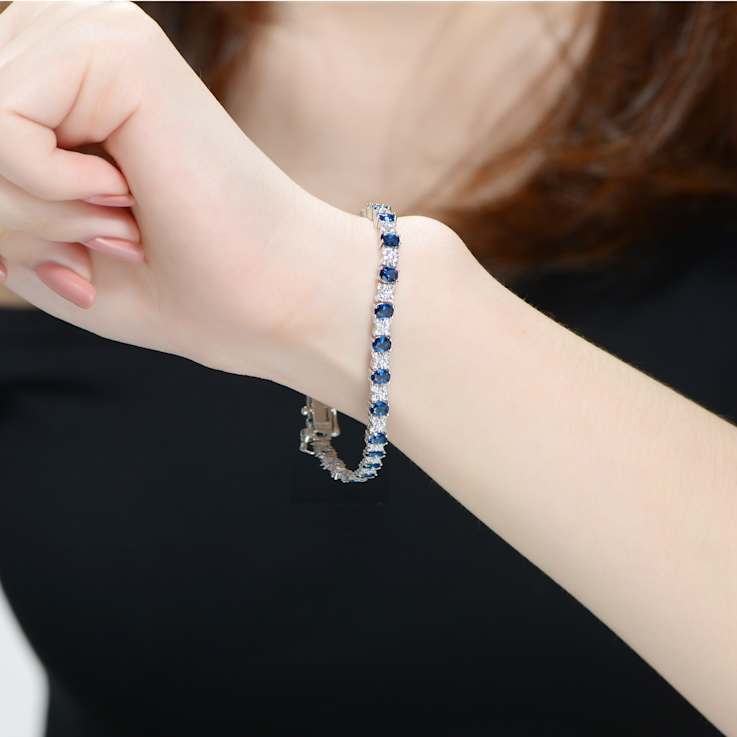 Sapphire Color CZ Tennis Bracelet In Sterling Silver