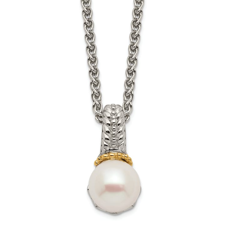 Rhodium Over Sterling Silverwith 14K Accent 8-9mm Freshwater Cultured
Pearl Necklace
