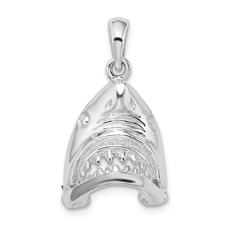 Rhodium Over Sterling Silver Polished Moveable Shark Head Pendant