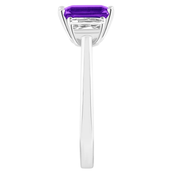 8x6mm Emerald Cut Amethyst And White Topaz Rhodium Over Sterling Silver
3-Stone Ring