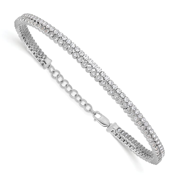 14K White Gold Lab Grown Diamond VS/SI GH, with 1 Inch Extension Double Bracelet