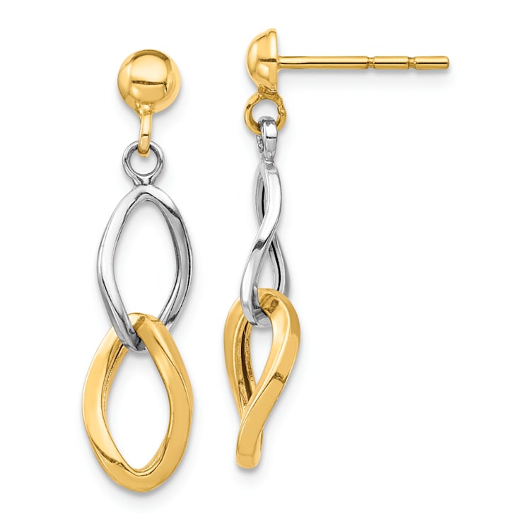 14k Yellow Gold and 14k White Gold Dangle Earrings