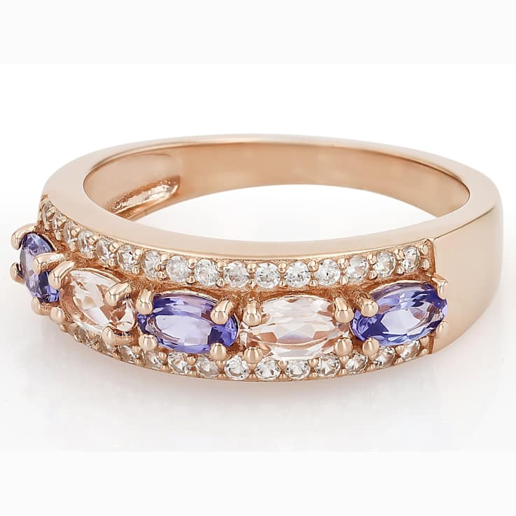 Morganite, Tanzanite And White Zircon Ring In 18K Rose Gold Over
Sterling Silver 1.40ctw