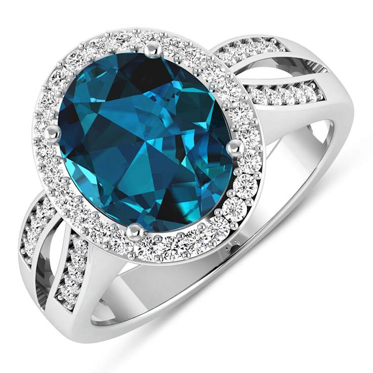 4.09 ctw Oval London Blue Topaz and Diamond 14K White Gold Split Shank
Halo Ring