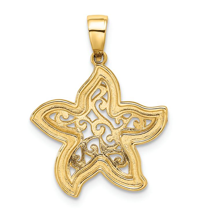 14k Two-tone Gold Diamond-Cut Starfish Pendant
