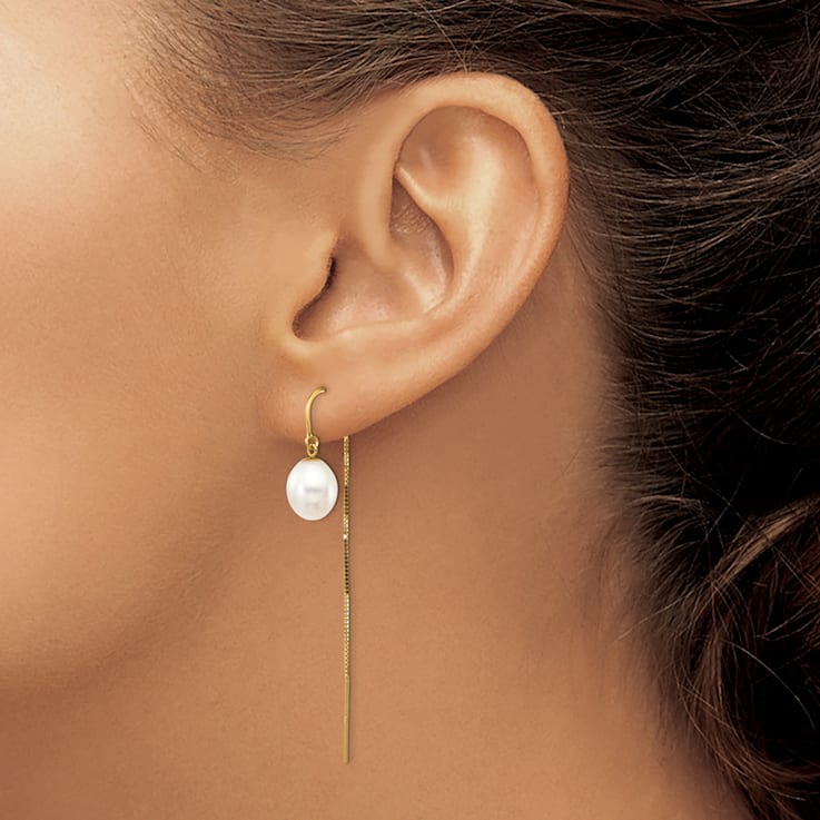 14K Yellow Gold 7-8mm White Rice Freshwater Cultured Pearl Box Chain
Threader Earrings
