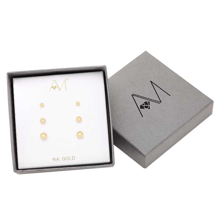 3-Pack 14k Yellow Gold Ball Stud Earrings - 3mm, 4mm, and 5mm Sizes