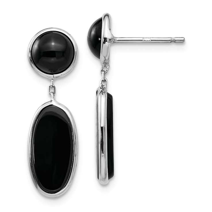 Rhodium Over 14k White Gold Onyx Oval Dangle Earrings