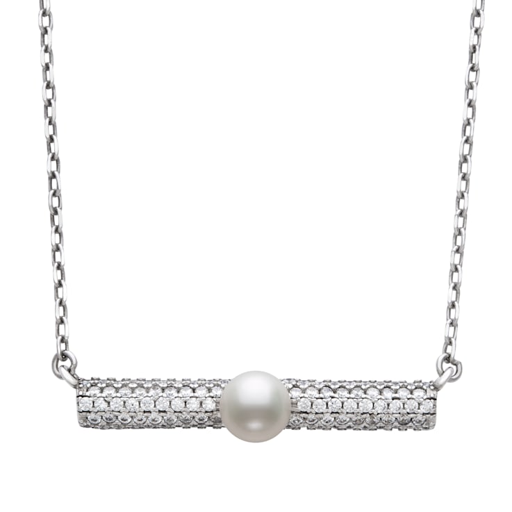 Sterling Silver Freshwater Pearl and Cubic Zirconia Necklace