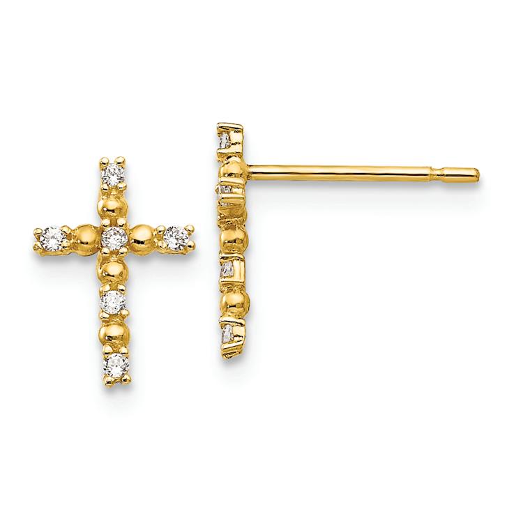 14k Yellow Gold Children's Cubic Zirconia Cross Stud Earrings