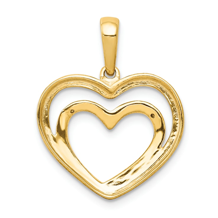 14K Two-tone Gold Diamond Double Heart Pendant