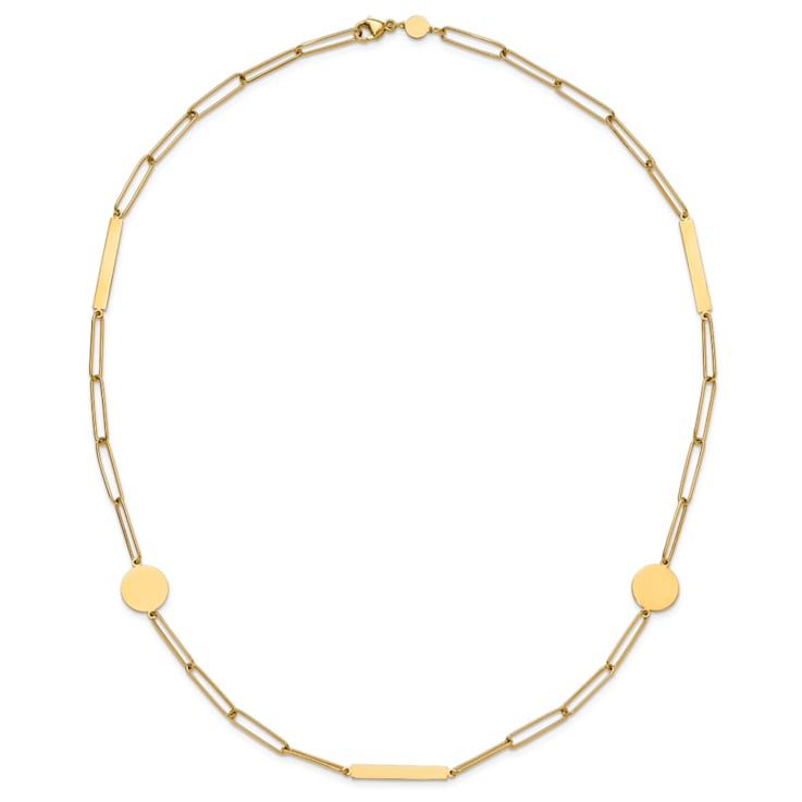 14K Yellow Gold Polished Paperclip Link with Circles and Bars 18-inch Necklace