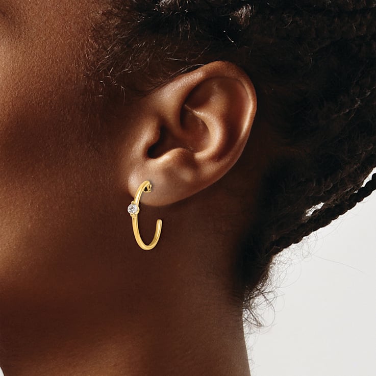 14K Yellow Gold Lab Grown Diamond SI1/SI2, G H I, Hoop Earrings