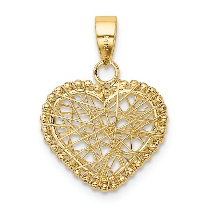 14k Yellow Gold Polished and Textured Wire Heart Pendant