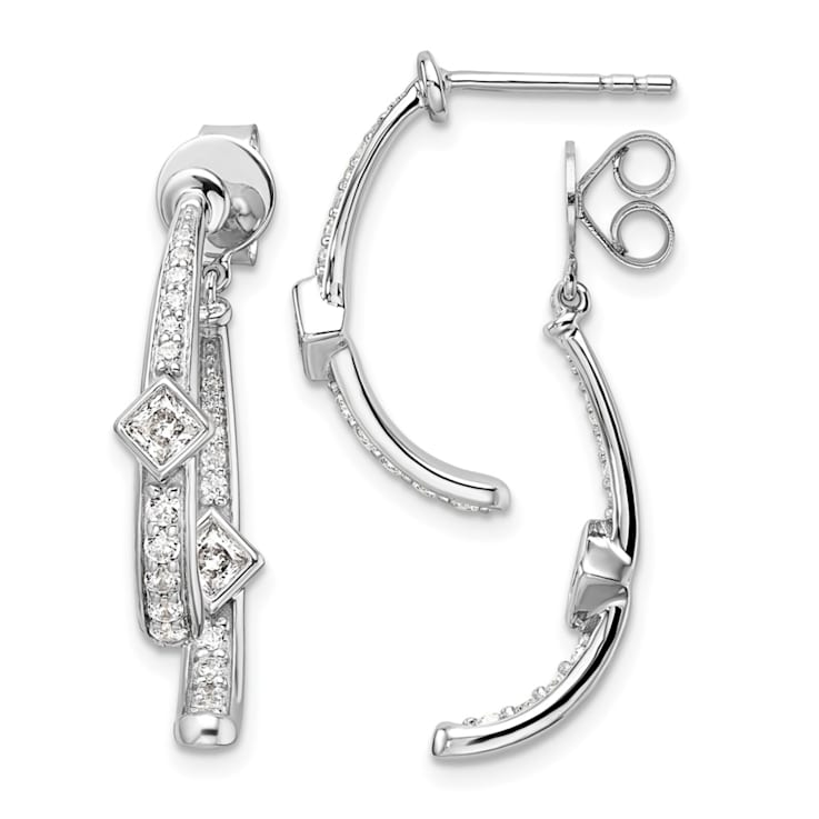 Rhodium Over 14K White Gold Lab Grown Diamond Front and Back Post Dangle Earrings