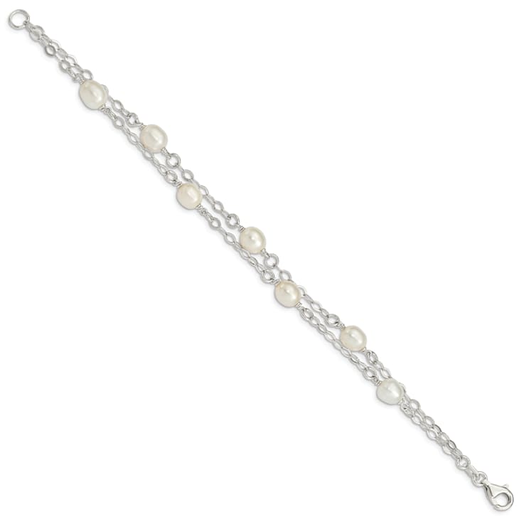 Sterling Silver White Freshwater Cultured Pearl 7.5 inch Bracelet