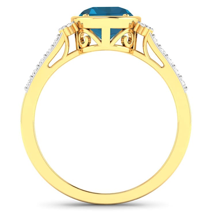 2.2ctw London Blue Topaz and Diamond 14K Yellow Gold Halo Ring